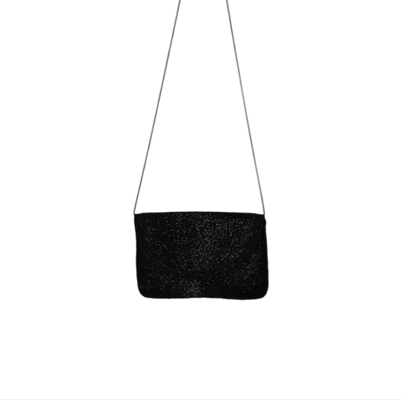 No Brand Handbags - Elegant Black Beaded Women's Small  Shoulder Bag Vintage